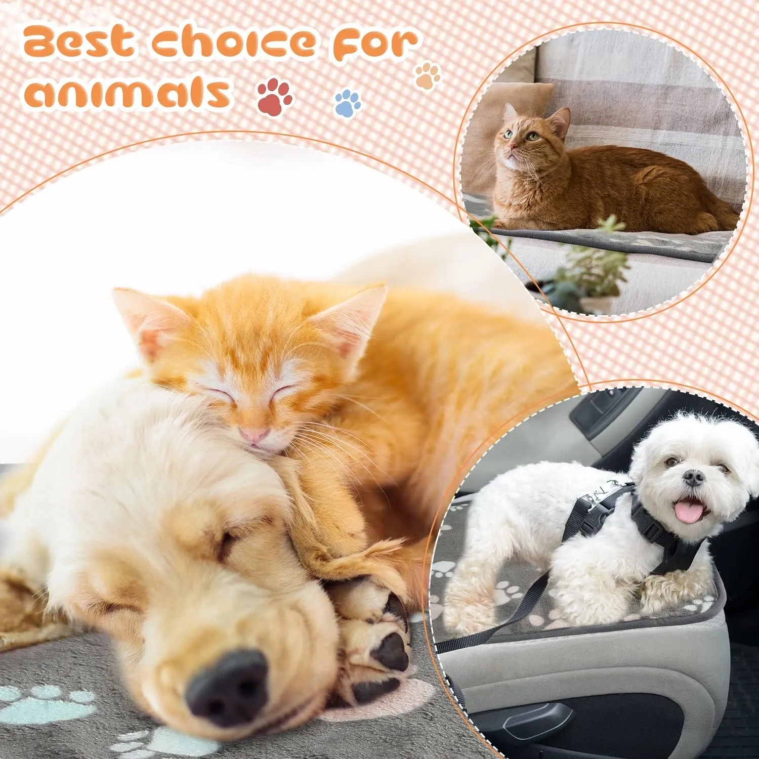 Tatuo 4 Pcs Dog Blanket for Pet Puppy Teething Toys Paw Print Fleece Blanket for Pet Cat Soft Warm Sleep Mat Guinea Pig Cage Mat(Small(24 x 16 Inch),Dark Gray)