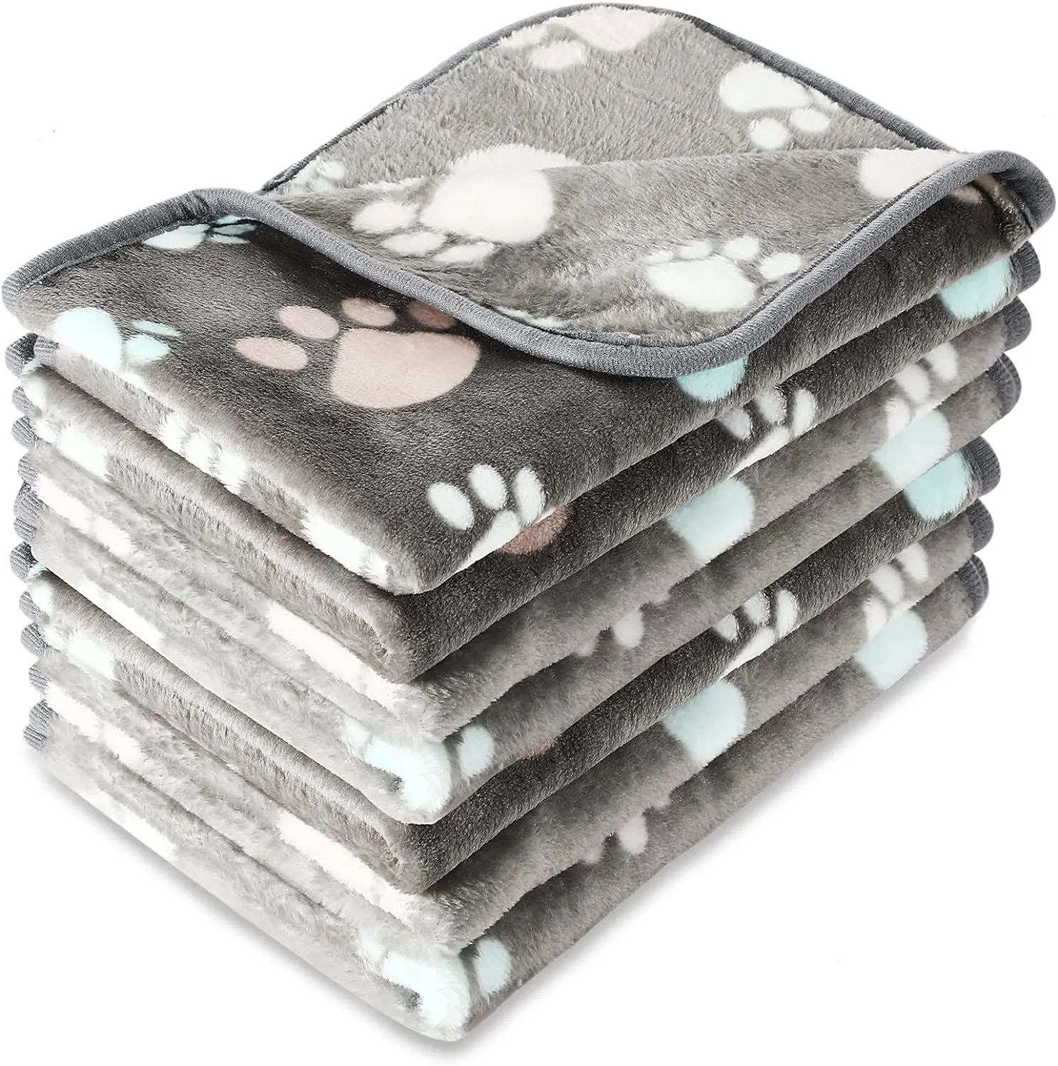 Tatuo 4 Pcs Dog Blanket for Pet Puppy Teething Toys Paw Print Fleece Blanket for Pet Cat Soft Warm Sleep Mat Guinea Pig Cage Mat(Small(24 x 16 Inch),Dark Gray)