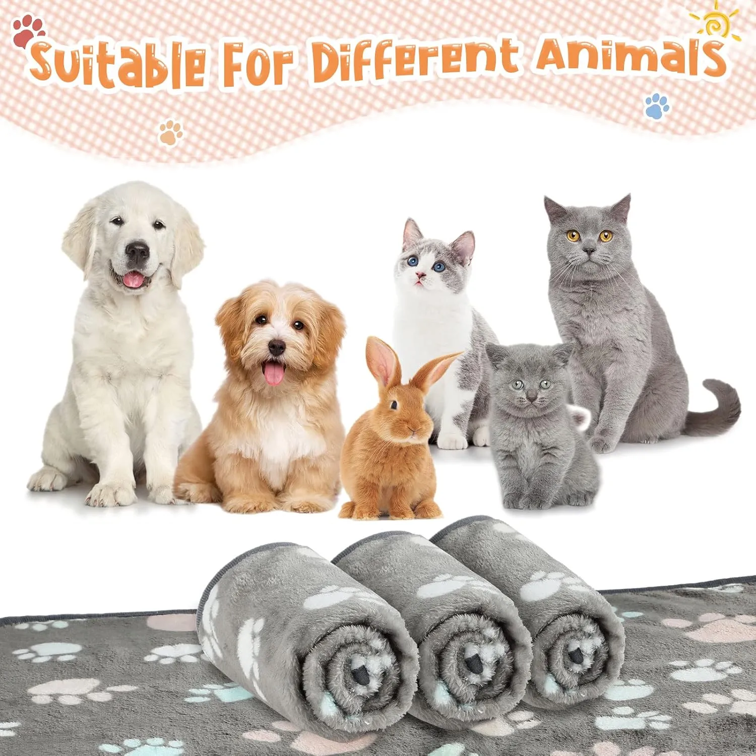 Tatuo 4 Pcs Dog Blanket for Pet Puppy Teething Toys Paw Print Fleece Blanket for Pet Cat Soft Warm Sleep Mat Guinea Pig Cage Mat(Small(24 x 16 Inch),Dark Gray)
