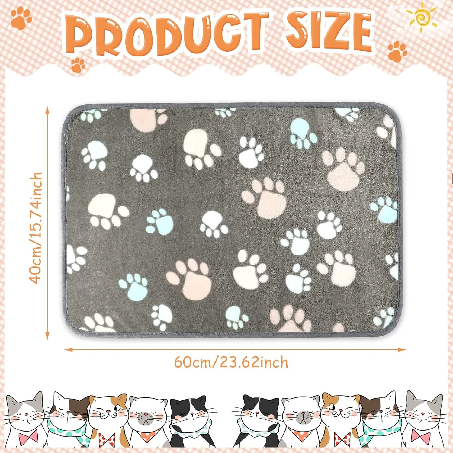 Tatuo 4 Pcs Dog Blanket for Pet Puppy Teething Toys Paw Print Fleece Blanket for Pet Cat Soft Warm Sleep Mat Guinea Pig Cage Mat(Small(24 x 16 Inch),Dark Gray)