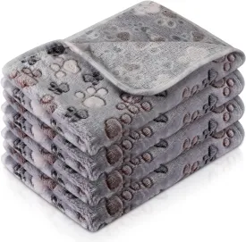 Tatuo 4 Pcs Dog Blanket for Pet Puppy Teething Toys Paw Print Fleece Blanket for Pet Cat Soft Warm Sleep Mat Guinea Pig Cage Mat(Small(24 x 16 Inch),Gray)