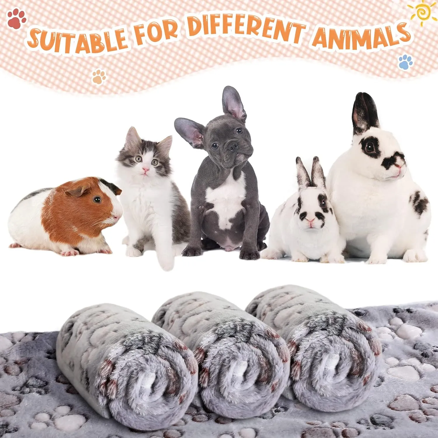 Tatuo 4 Pcs Dog Blanket for Pet Puppy Teething Toys Paw Print Fleece Blanket for Pet Cat Soft Warm Sleep Mat Guinea Pig Cage Mat(Small(24 x 16 Inch),Gray)