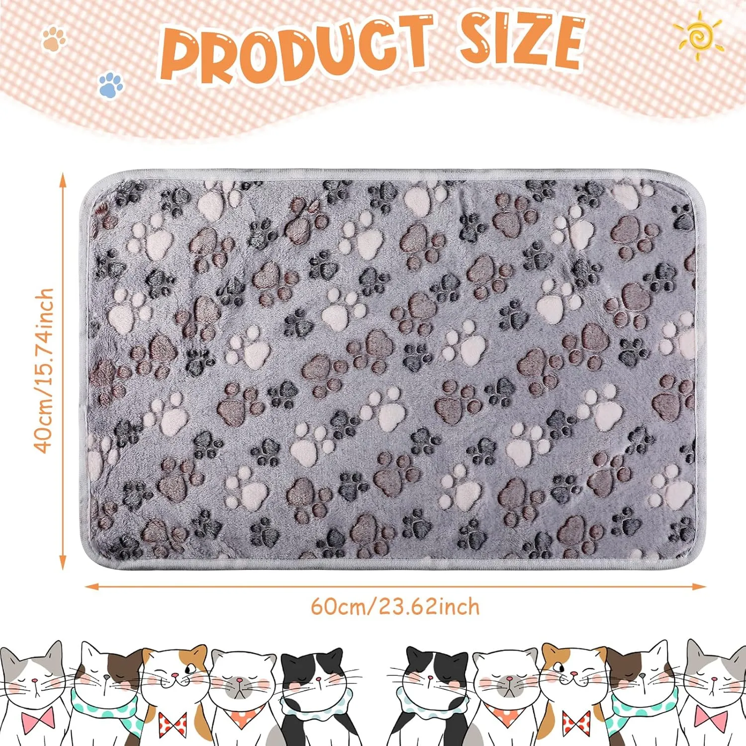Tatuo 4 Pcs Dog Blanket for Pet Puppy Teething Toys Paw Print Fleece Blanket for Pet Cat Soft Warm Sleep Mat Guinea Pig Cage Mat(Small(24 x 16 Inch),Gray)