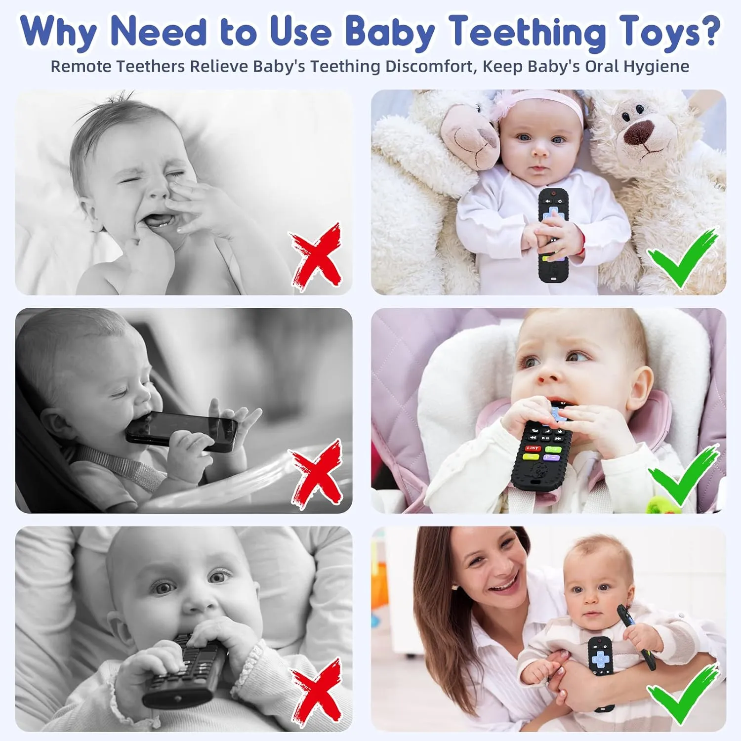 Teething Relief Teethers Toys for Babies 3-6 12 Months Gifts, Silicone Remote Control Baby Teether Bath Toys for Newborn Infant Boy Girl Autism Essentials, Food Grade Silicone Sensory Toys, Black