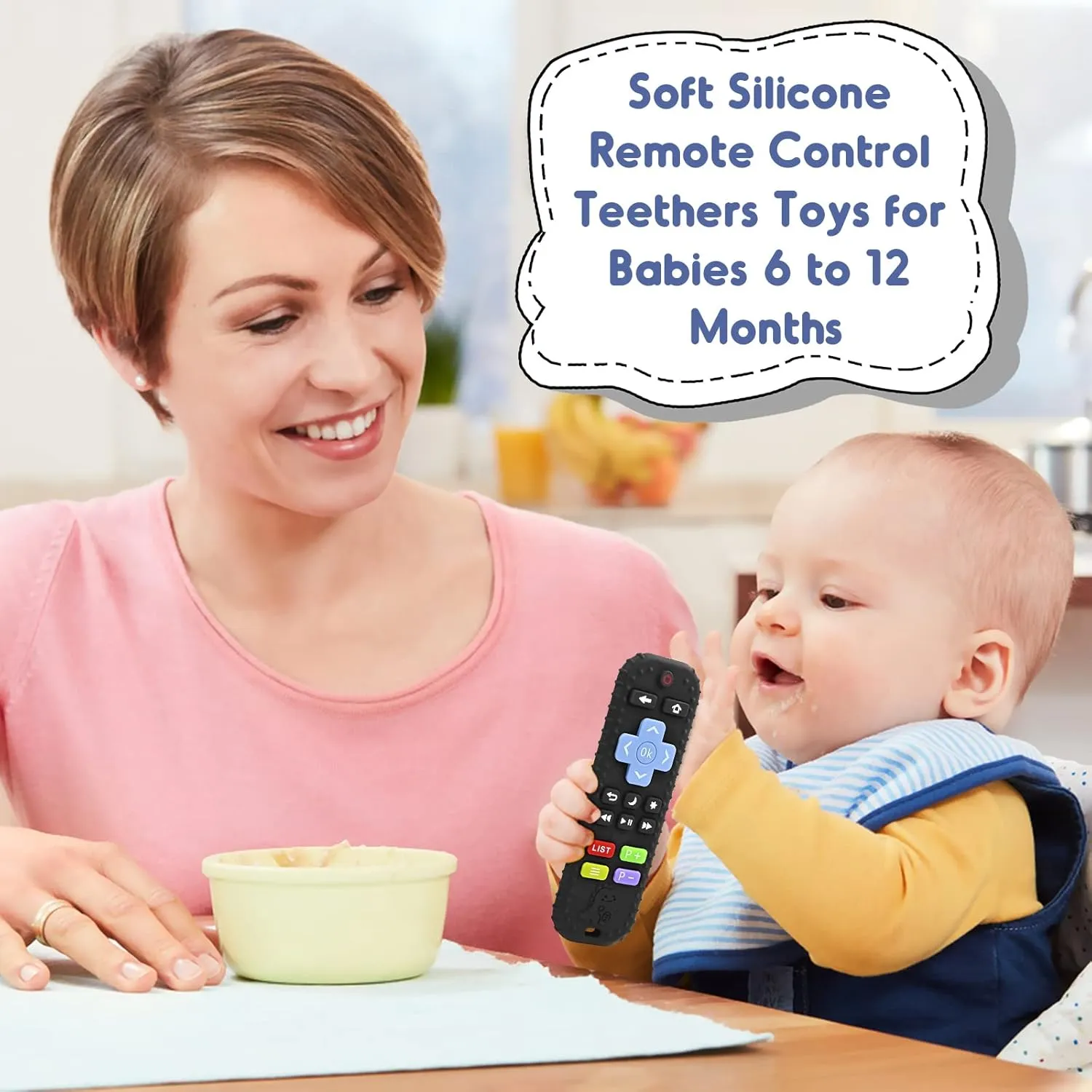 Teething Relief Teethers Toys for Babies 3-6 12 Months Gifts, Silicone Remote Control Baby Teether Bath Toys for Newborn Infant Boy Girl Autism Essentials, Food Grade Silicone Sensory Toys, Black