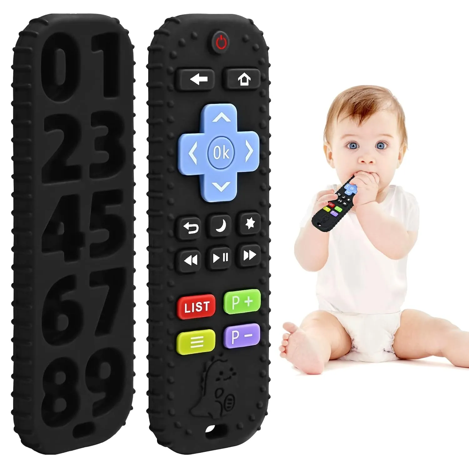 Teething Relief Teethers Toys for Babies 3-6 12 Months Gifts, Silicone Remote Control Baby Teether Bath Toys for Newborn Infant Boy Girl Autism Essentials, Food Grade Silicone Sensory Toys, Black