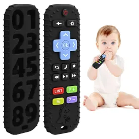 Teething Relief Teethers Toys for Babies 3-6 12 Months Gifts, Silicone Remote Control Baby Teether Bath Toys for Newborn Infant Boy Girl Autism Essentials, Food Grade Silicone Sensory Toys, Black