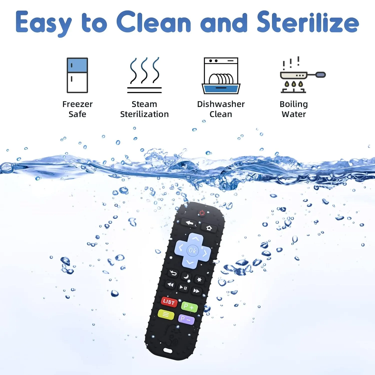 Teething Relief Teethers Toys for Babies 3-6 12 Months Gifts, Silicone Remote Control Baby Teether Bath Toys for Newborn Infant Boy Girl Autism Essentials, Food Grade Silicone Sensory Toys, Black