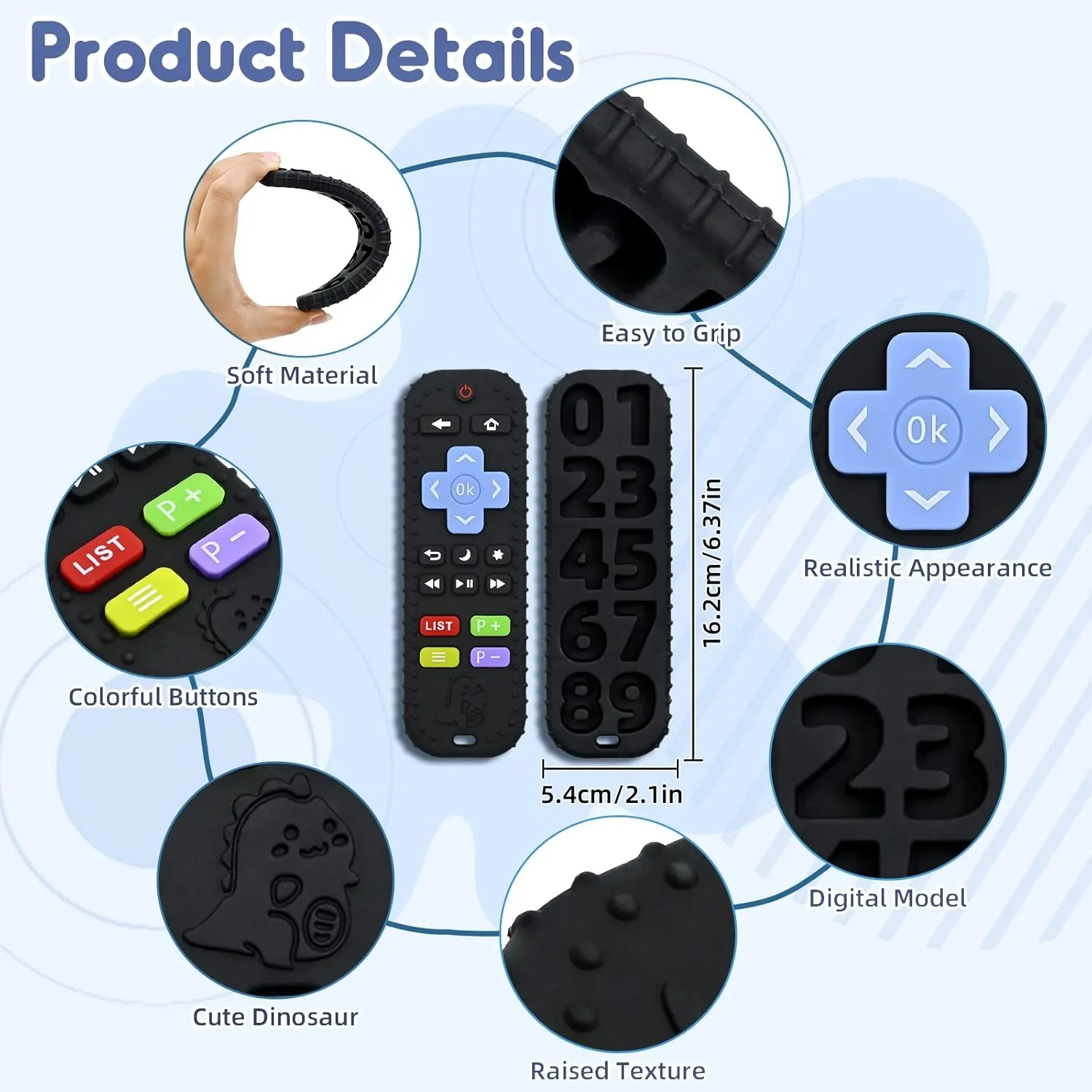 Teething Relief Teethers Toys for Babies 3-6 12 Months Gifts, Silicone Remote Control Baby Teether Bath Toys for Newborn Infant Boy Girl Autism Essentials, Food Grade Silicone Sensory Toys, Black