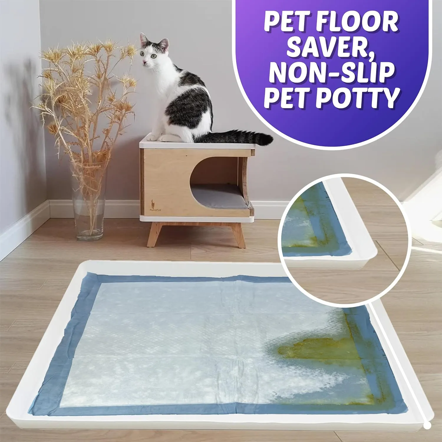 TidyFriend Silicone Pee Pad Holder Tray, 30 x 36 Inch No-Spill, Leakproof, Easy-to-Clean Pee Pad Holder for Dog (White)