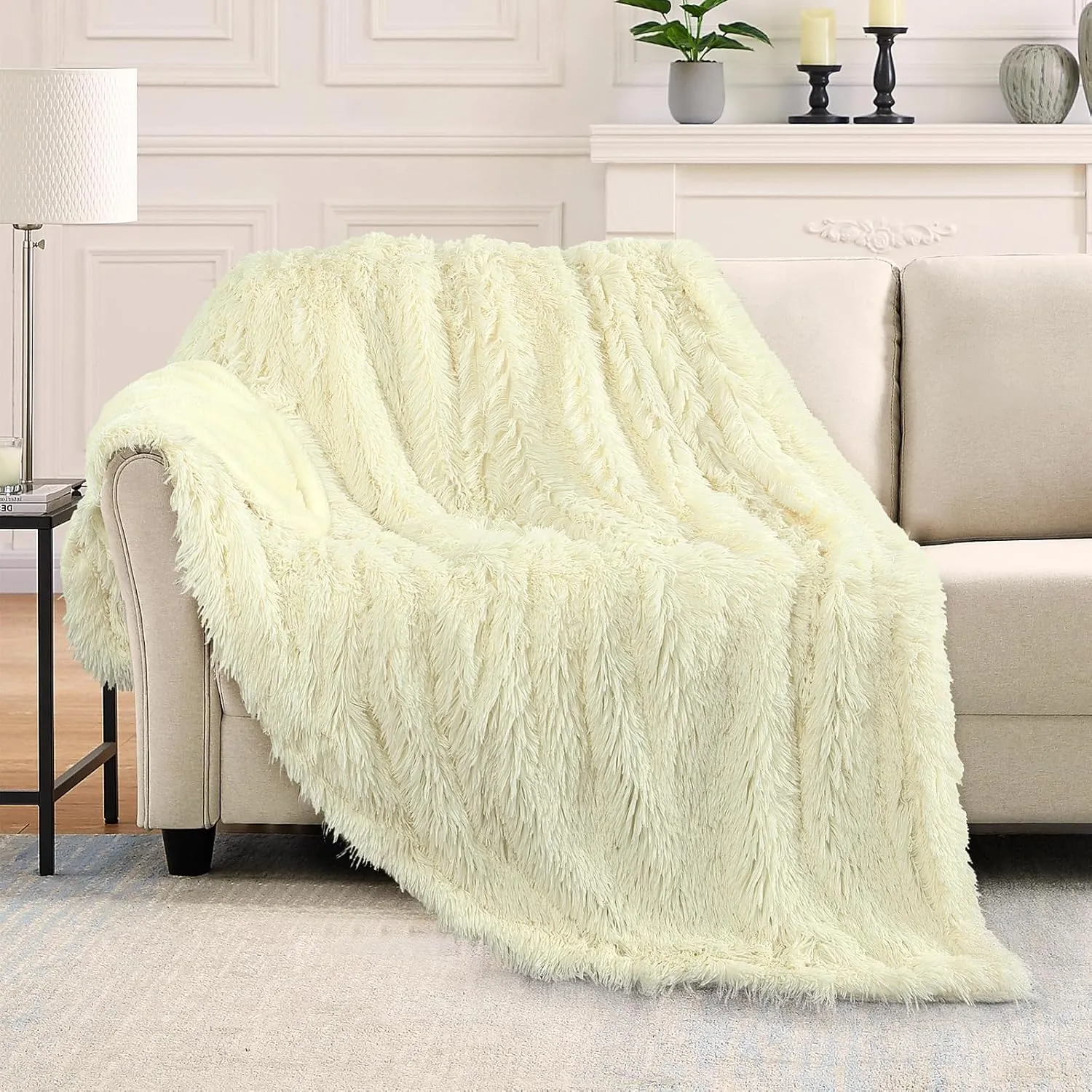 TOONOW Extra Fuzzy Faux Fur Blanket Twin Size 70"x78", Reversible Lightweight Plush Fuzzy Cozy Soft Blankets and Throws for Couch Sofa Bed, Decorative Fluffy Plush Comfy Blanket, Barlett Pear