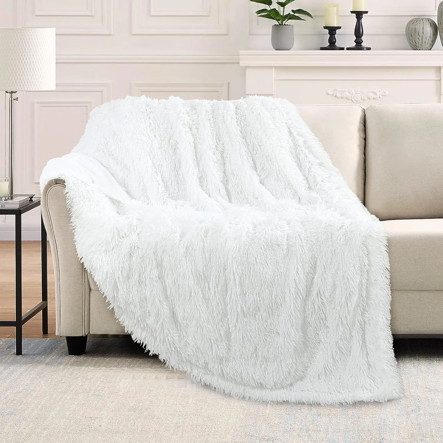 TOONOW Extra Soft Fuzzy Faux Fur Blanket Twin Size 70"x78", Reversible Lightweight Plush Fuzzy Cozy Soft Blankets and Throws for Couch Sofa Bed, Decorative Fluffy Plush Comfy Blanket, Pure White