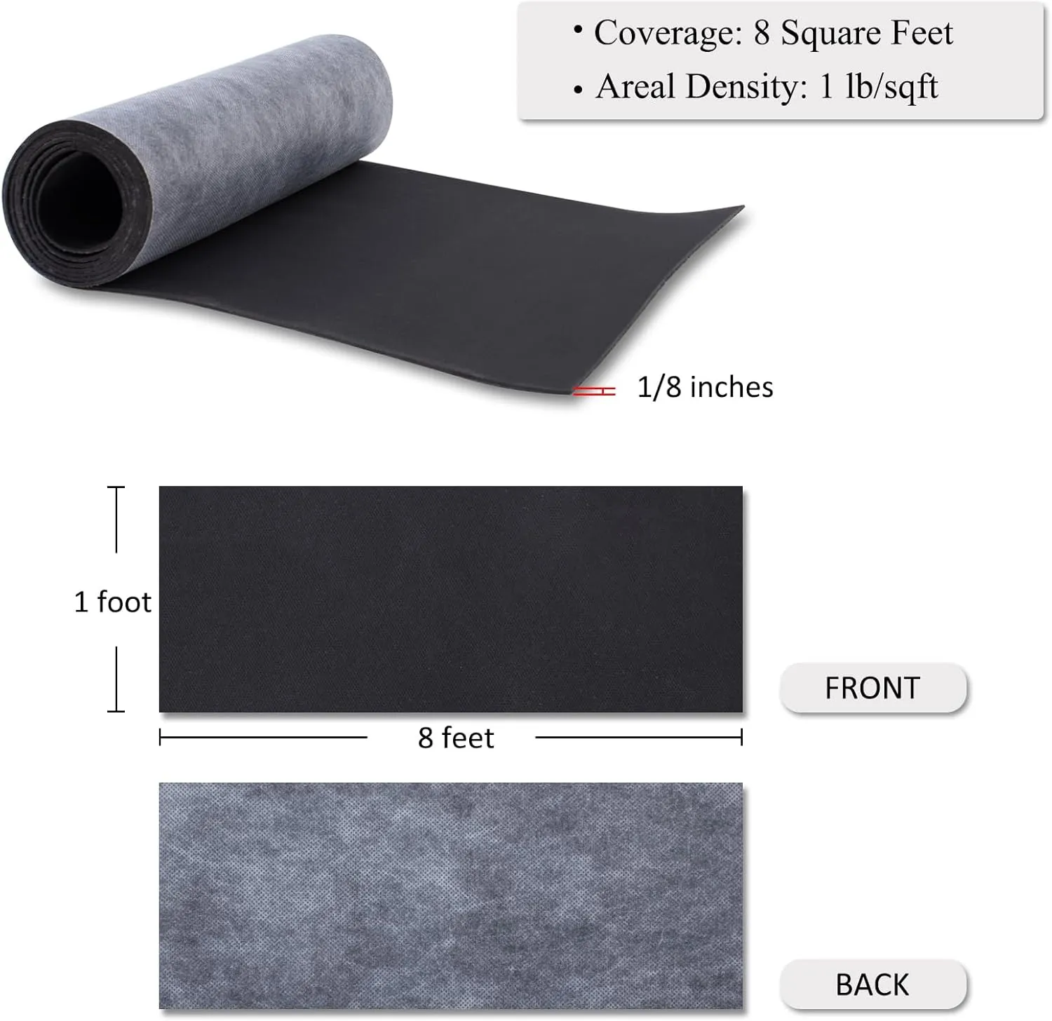 TroyStudio Mass Loaded Vinyl Sound Proof Barrier, 1 lb/sqft, 1 x 8 Feet MLV Insulation Sheet, Anti Vibration Deadening Soundproofing Material (1/8" Thick, 1 x 8 feet)