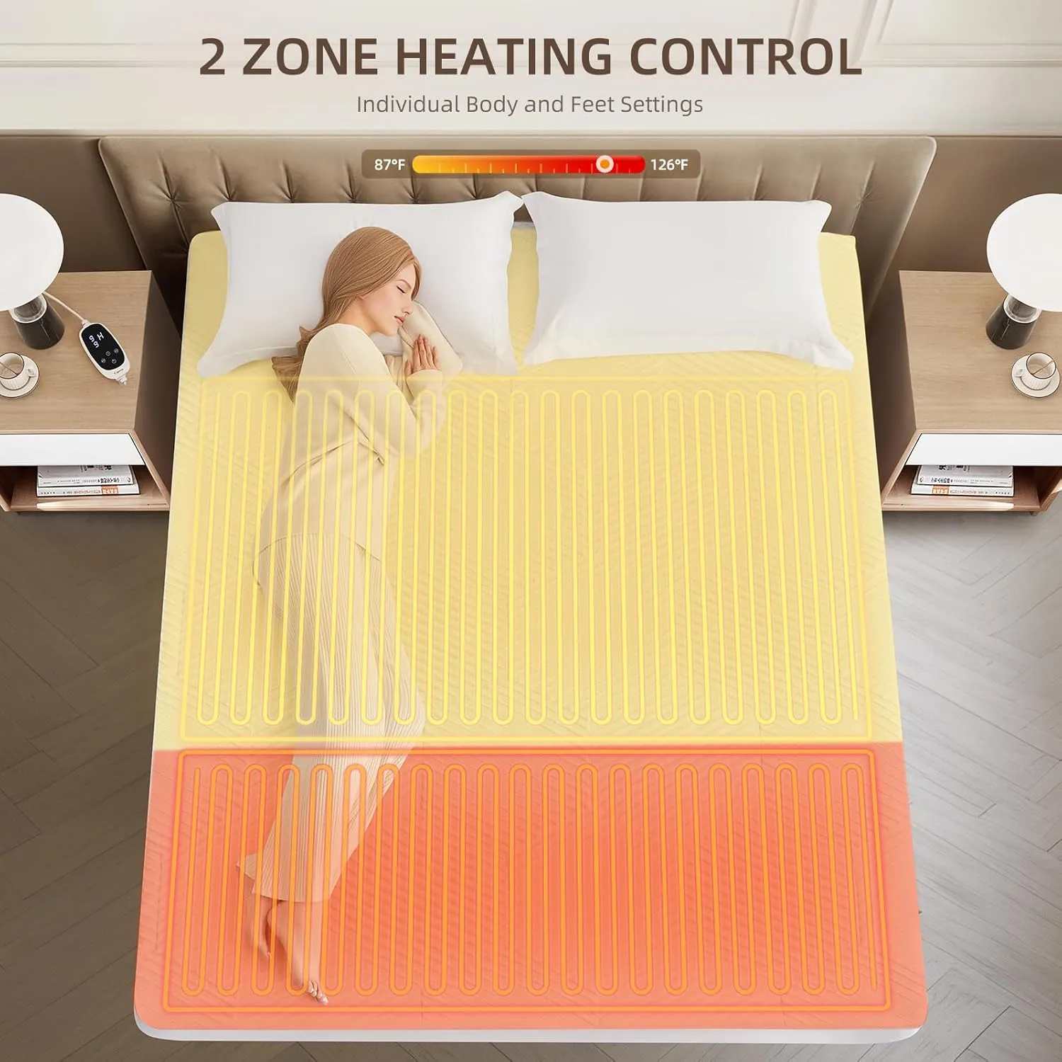 Twin XL Waterproof Heated Mattress Pad, 9 Heat Settings, Auto Off, Machine Washable, White, 39" x 80" x 17.3" Deep Pocket, Multi-Zone, Smart Digital Control, 5-Year Warranty