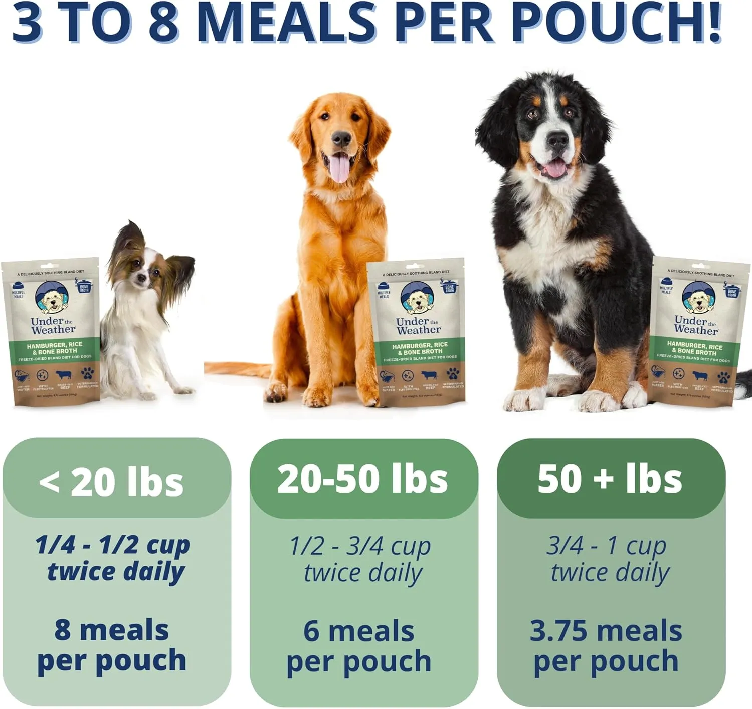 Under the Weather Bland Diet for Dogs | Easy to Digest for Sick Dogs | Always Be Ready | Contains Electrolytes - Natural Freeze Dried 100% Human Grade Meats| 2 Pack- Rice, Hamburger & Bone Broth - 6oz