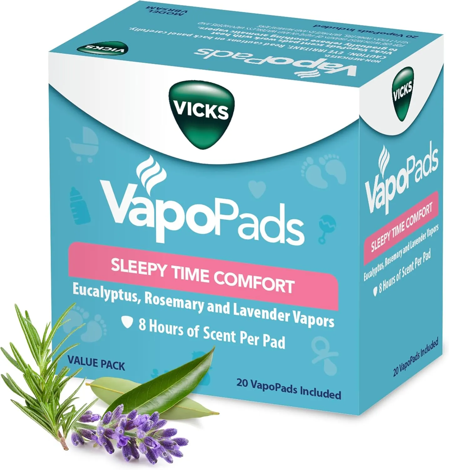 Vicks VapoPads Sleepy Time Comfort - Vapor Pads Refill Humidifiers and Steam Inhalers - Rosemary, Lavender, and Eucalyptus, FSA/HSA Eligible, 20-Pack, Box Color May Vary