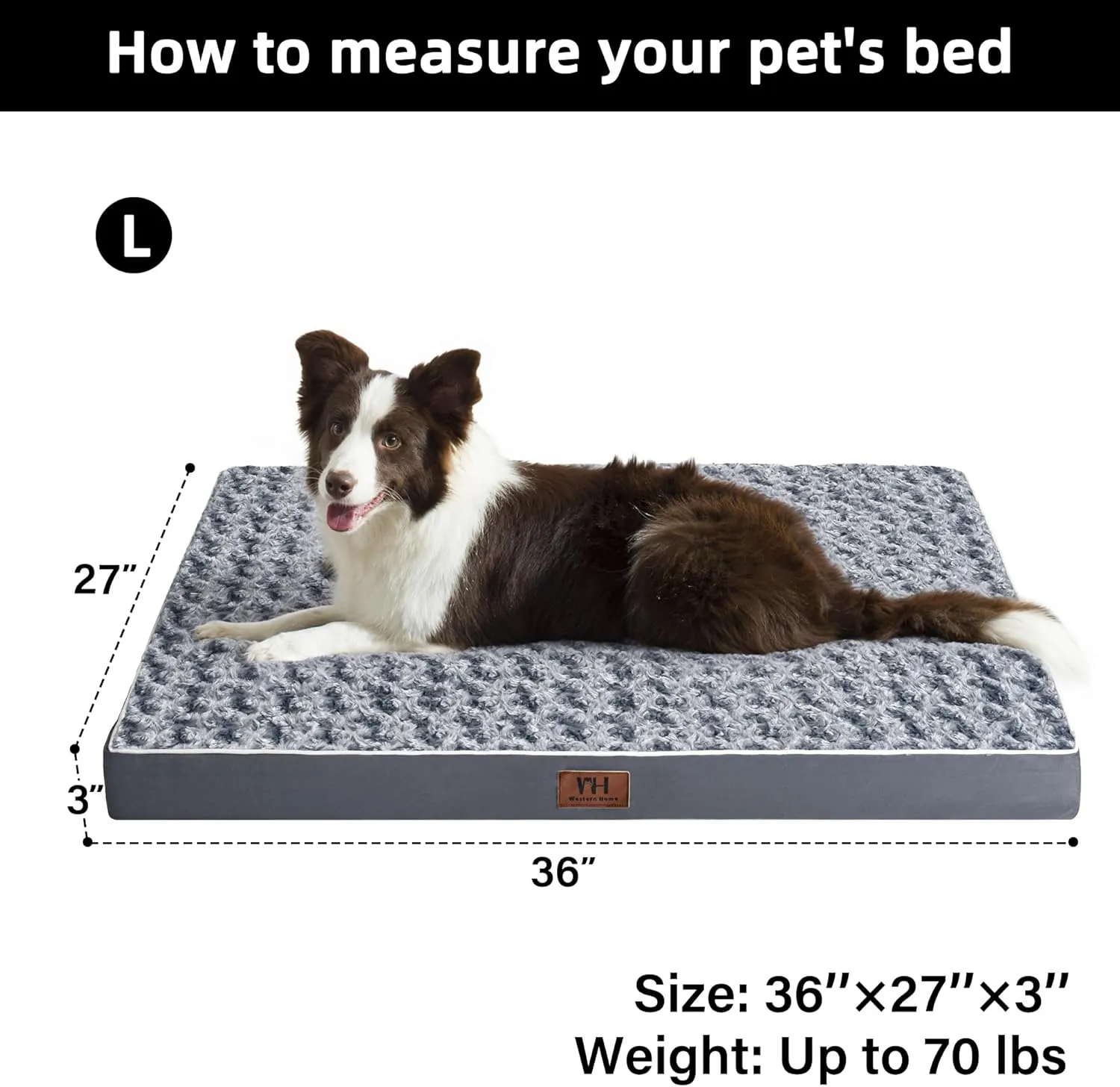 WESTERN HOME WH Large Dog Bed for Large, Jumbo, Medium Dogs, Orthopedic Pet Bed Waterproof Mattress with Removable Washable Cover, Thick Egg Crate Foam Dog Bed with Non-Slip Bottom