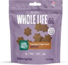 Whole Life Dog Living Treats for Dogs  Human Grade Probiotics for Digestive & Gut Health, Gas, Diarrhea, Vomit & Constipation Relief, Health Supplies - Peanut Butter, 12 oz (Pack of 1)