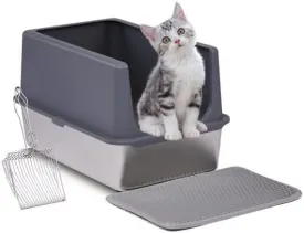 XL Stainless Steel Cat Litter Box with Lid, Extra Large Litter Pan with High Sides, Easy Cleaning, Include Double Layer