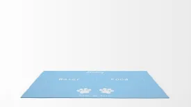 Yoosh Pet Food Floor Mat - Paws Go Here- Light Blue - Personalised Name